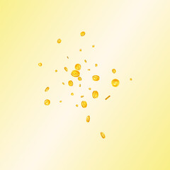 American dollar coins falling. Scattered gold USD