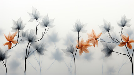 white background with copy space autumn leaves translucent sepia.