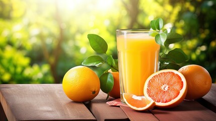  a glass of orange juice next to two oranges on a table.  generative ai