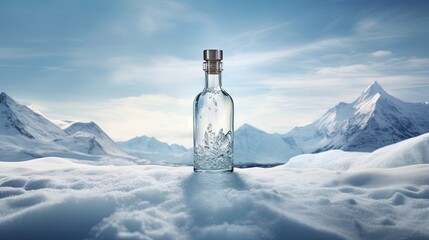  a bottle of water sitting on top of a snow covered ground.  generative ai - obrazy, fototapety, plakaty