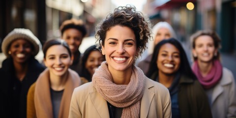 Obraz premium Equality in diversity in the education industry with multiracial female teachers on the streets. international celebration