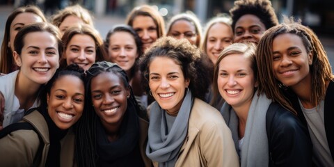 Obraz premium Equality in diversity in the education industry with multiracial female teachers on the streets. international celebration