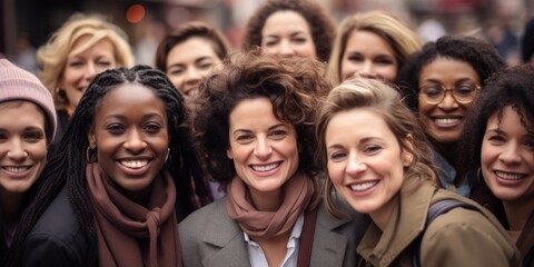 Equality in diversity in the education industry with multiracial female teachers on the streets. international celebration
