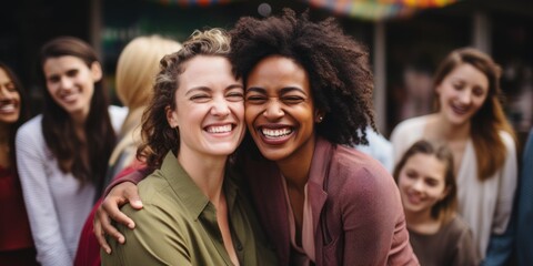 Obraz premium Equality in diversity in the education industry with multiracial female teachers on the streets. international celebration