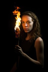 Fototapeta premium shot of a young woman holding up a flaming torch