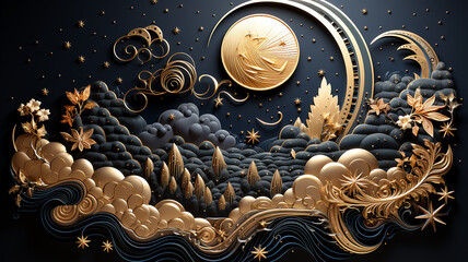 crescent moon fairy tale arab night.