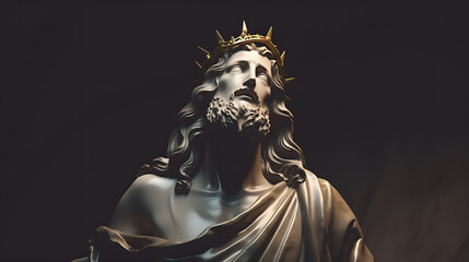 Statue of jesus christ in dark room. Close up.