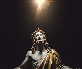 Statue of jesus christ in dark room. Close up.