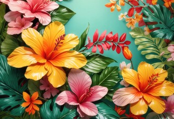 Tropical spring background, banner with floral pattern