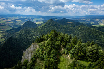 Mountain landscape viewed from Trzy Korony mountain in Pieniny, Poland. 
