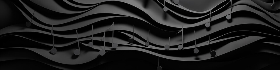 black musical background with notes theme. - obrazy, fototapety, plakaty