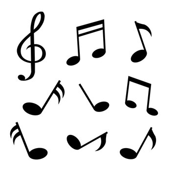 Set of music notes with black silhouette color isolated on white
background