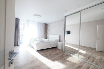 bright bedroom interior hotel, white background home