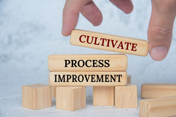 Cultivate positive mindset text on wooden blocks. Continuous improvement concept
