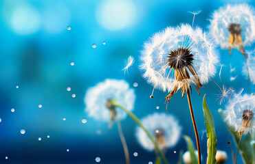 dandelion on a blue background with a blue shadow