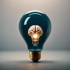An image of a light bulb with a brain inside, a symbol of ideas and creativity, reason and intellect.