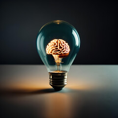 The image of a light bulb with a brain inside, a symbol of ideas and creativity, mind and intelligence.