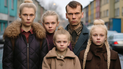 family in the street, russian family photo