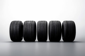 an arrangement of car tires, in the style of frontal perspective.Generative ai