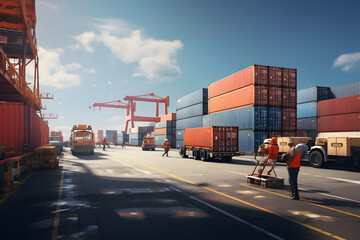 a place where trucks load cargo at the port Generative AI