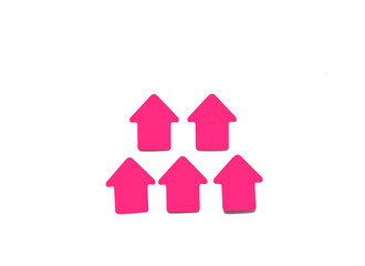 Group of paper stickers in the form of pink arrows on a white background