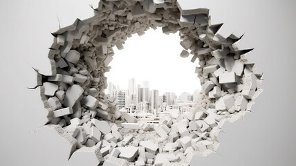 hole in the white wall, light from the hole abstract background, freedom, idea, discount.