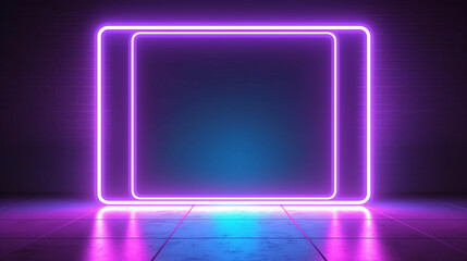 neon glowing rectangular frame on a blurry background.