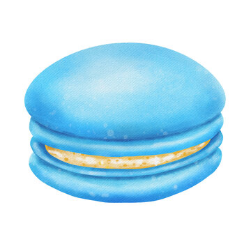 Watercolor and painting for Blue biscuit and cookies Macaroons. Digital painting dessert illustration Food.