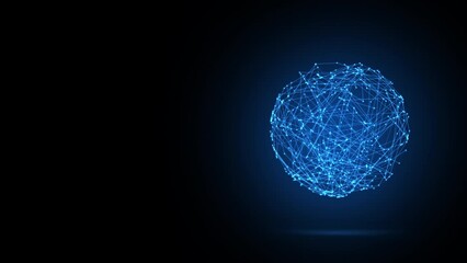 3D animation of future shape a rotating neon blue transparent sphere from lines and dots, 4K abstract geometric animated background