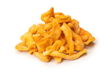 Dried melon slices isolated on a white background.
