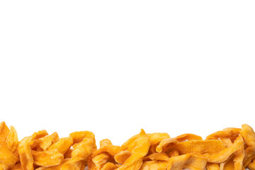 Dried melon slices isolated on a white background.