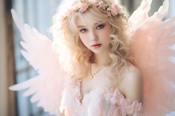 Magical fairy princess. Angelic spring model with crown