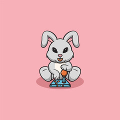Cute rabbit playing games cartoon illustration