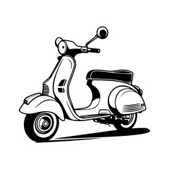 Vector Illustration of a Classic scooter with lines drawing for logo,icon, black and white © Maria