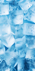 Ice cubes bluish background. Frozen water. Cold fresh concept. Generative AI