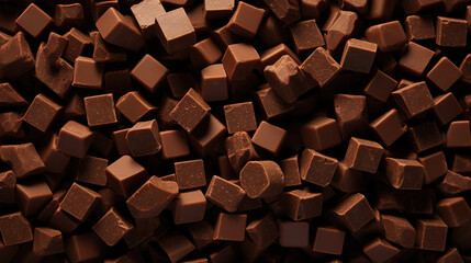 Milk chocolate chunks background. Top view of many chocolate blocks. Generative AI
