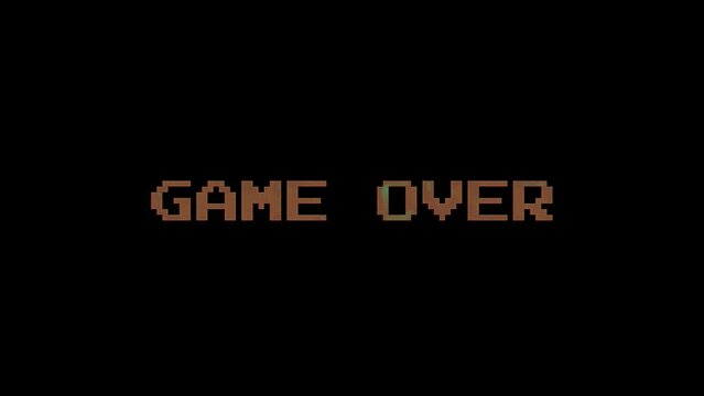 Retro Style Game Over Text Animation Effect. Retro video game screen with glitch. 4k