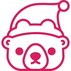 bear with santa claus hat cartoon line illustration