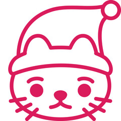 cat with santa claus hat cartoon line illustration