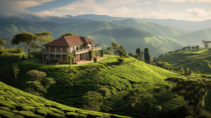 A colonial-era mansion surrounded by tea plantations in Sri Lanka