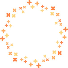 円形のフレーム　４枚花弁の花　オレンジ