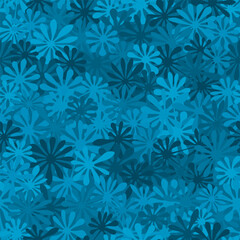 Seamless teal denim blue colored leaf pattern. Vector vintage autumn texture