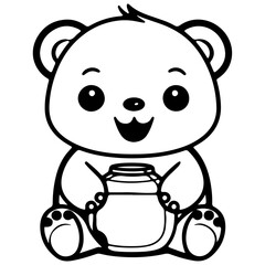 Cute bear outline vector illustration, drinking character 