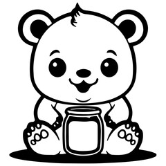 Cute bear outline vector illustration, drinking character 