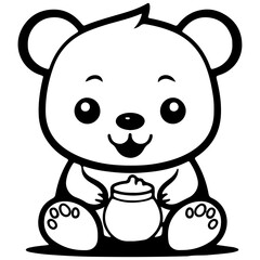 Cute bear outline vector illustration, drinking character 