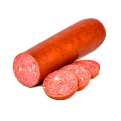 Half-smoked horsemeat sausage isolated on white background