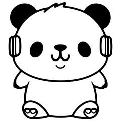 Cute bear outline vector illustration,with music character 