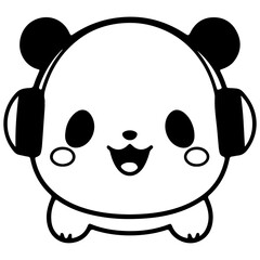 Cute bear outline vector illustration,with music character 