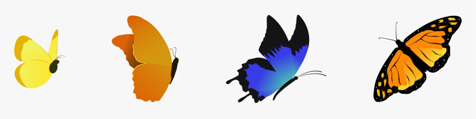 Colorful Butterflies!
Simple and gradient texture butterflies with different types/style. Can be used as design elements and fillers in greeting cards, posters, banners and nature background.