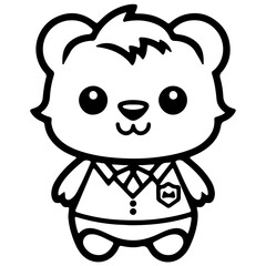 Cute bear outline vector illustration, waring school uniform